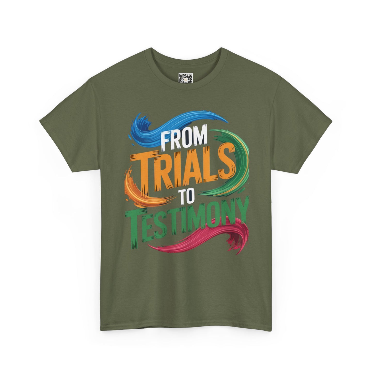 From Trials to Testimony” Christian T-Shirt – Faith Apparel for Overcomers | Inspirational Scripture Tee for Men & Women