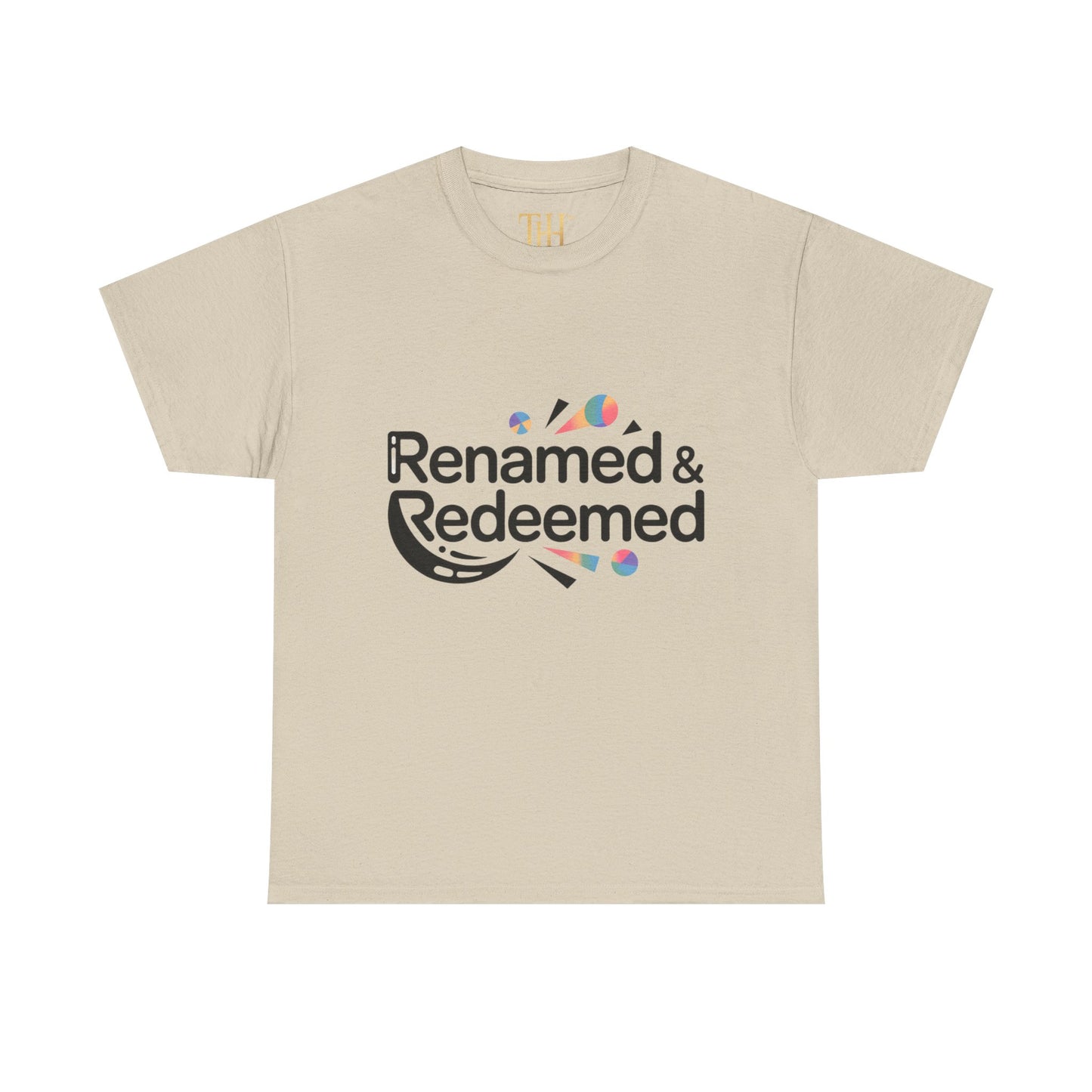 Unisex Heavy Cotton "Renamed & Redeemed" logo T-shirt, Casual Wear, Inspirational T-Shirt, Everyday Gift, Positive Message Tee