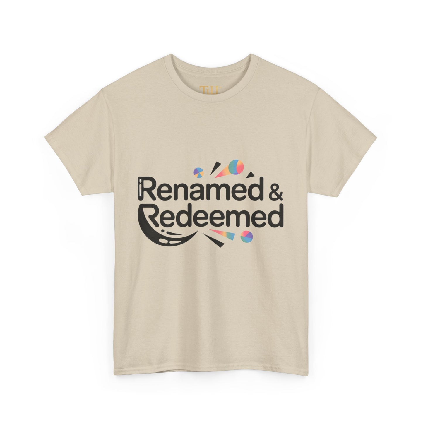 Unisex Heavy Cotton "Renamed & Redeemed" logo T-shirt, Casual Wear, Inspirational T-Shirt, Everyday Gift, Positive Message Tee