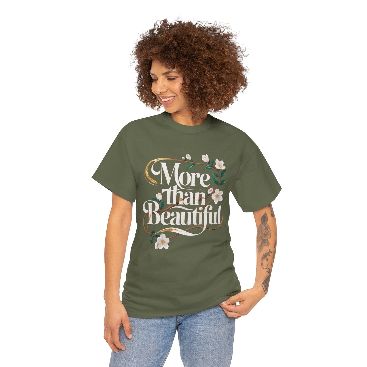 Her's Heavy Cotton "More than Beautiful" Floral Graphic T-Shirt