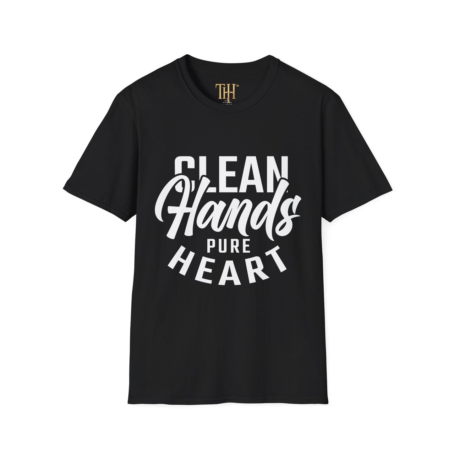 Unisex Softstyle Clean Hands, Pure Heart logo T-Shirt