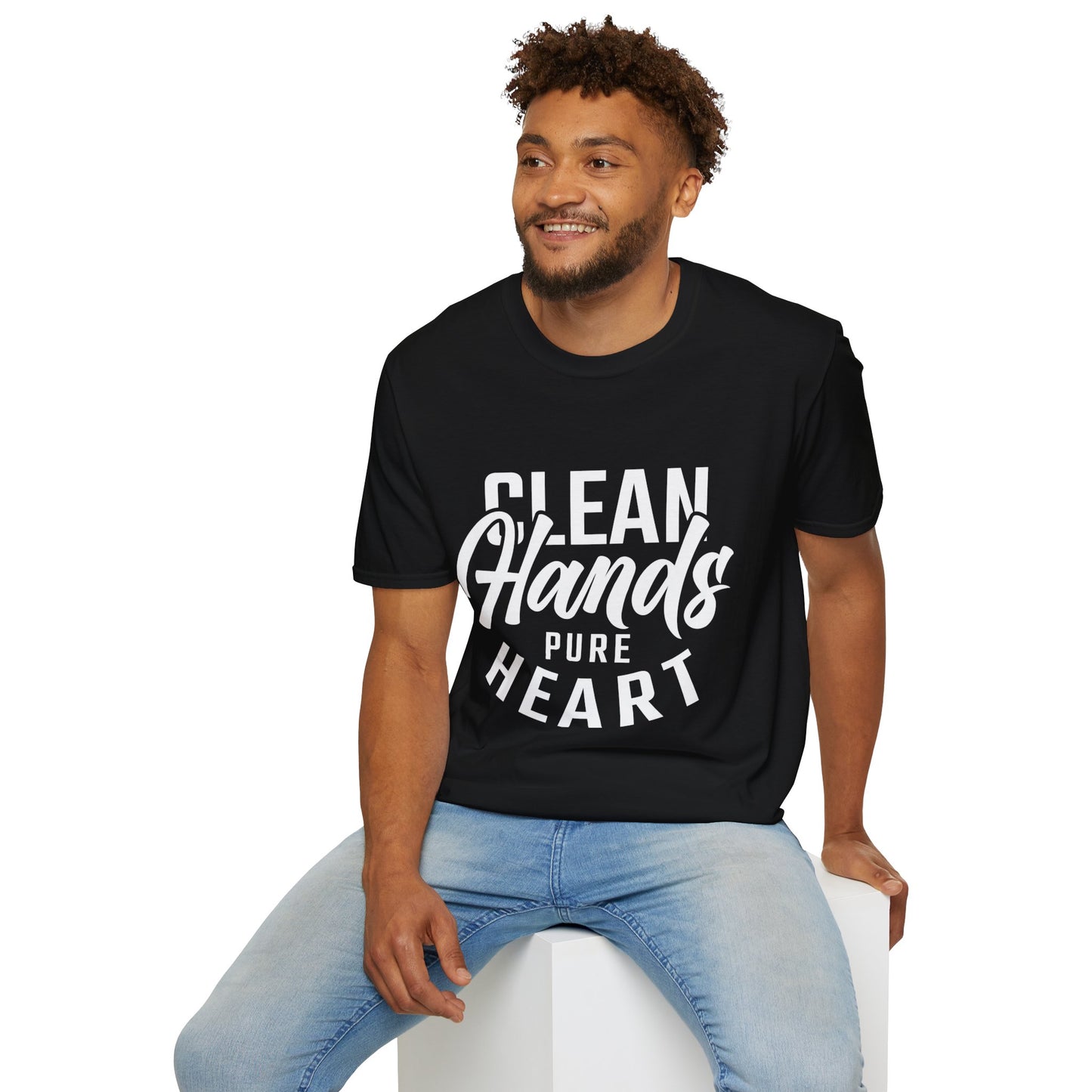 Unisex Softstyle Clean Hands, Pure Heart logo T-Shirt