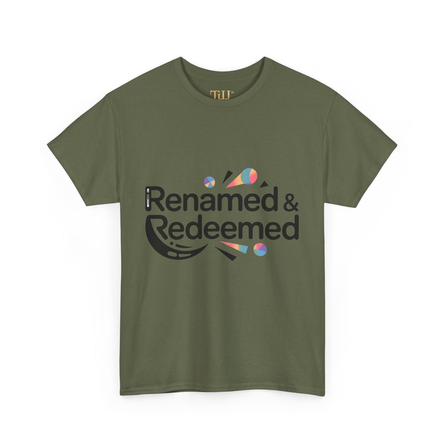 Unisex Heavy Cotton "Renamed & Redeemed" logo T-shirt, Casual Wear, Inspirational T-Shirt, Everyday Gift, Positive Message Tee