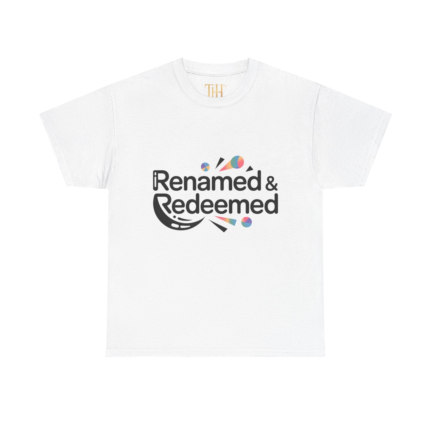 Unisex Heavy Cotton "Renamed & Redeemed" logo T-shirt, Casual Wear, Inspirational T-Shirt, Everyday Gift, Positive Message Tee
