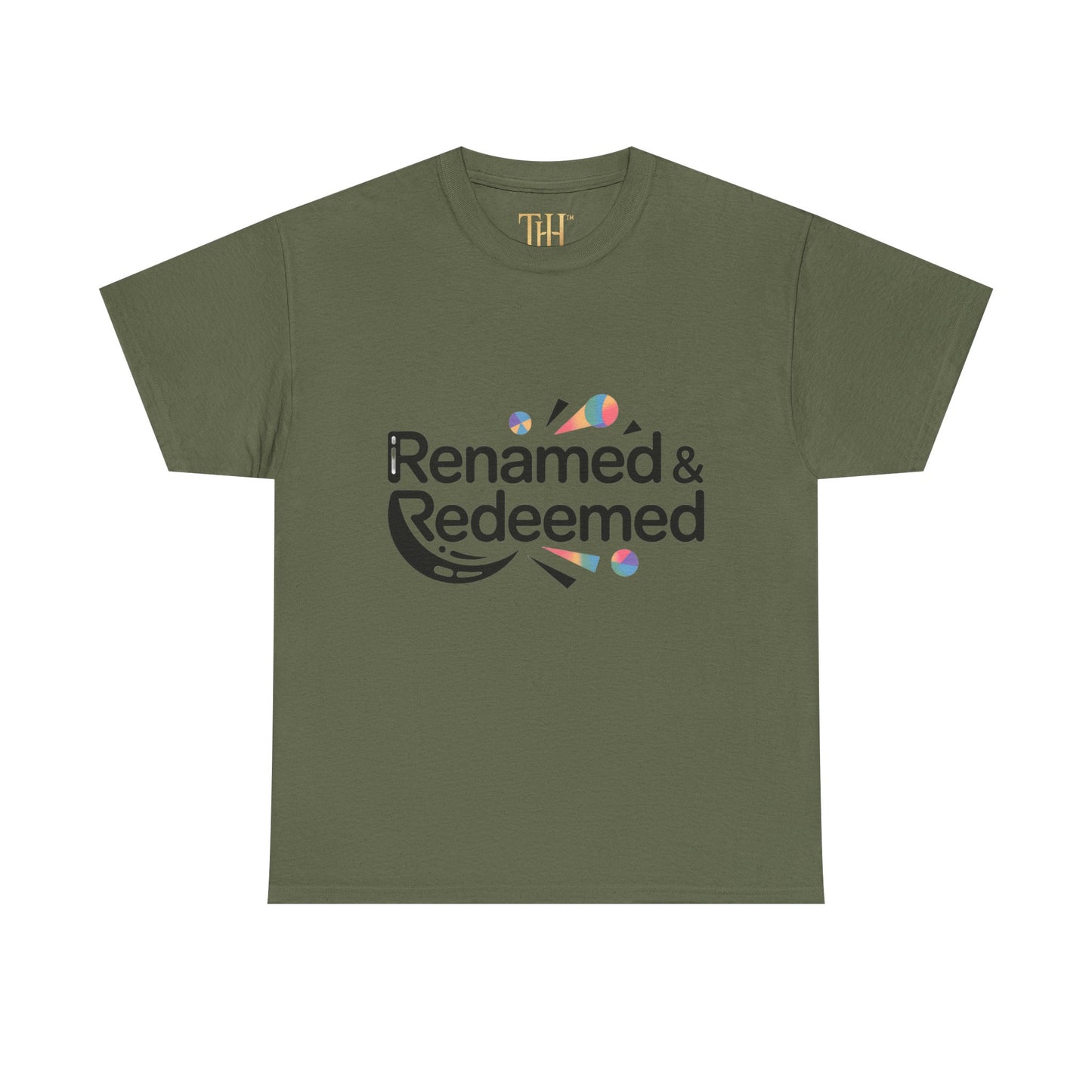 Unisex Heavy Cotton "Renamed & Redeemed" logo T-shirt, Casual Wear, Inspirational T-Shirt, Everyday Gift, Positive Message Tee
