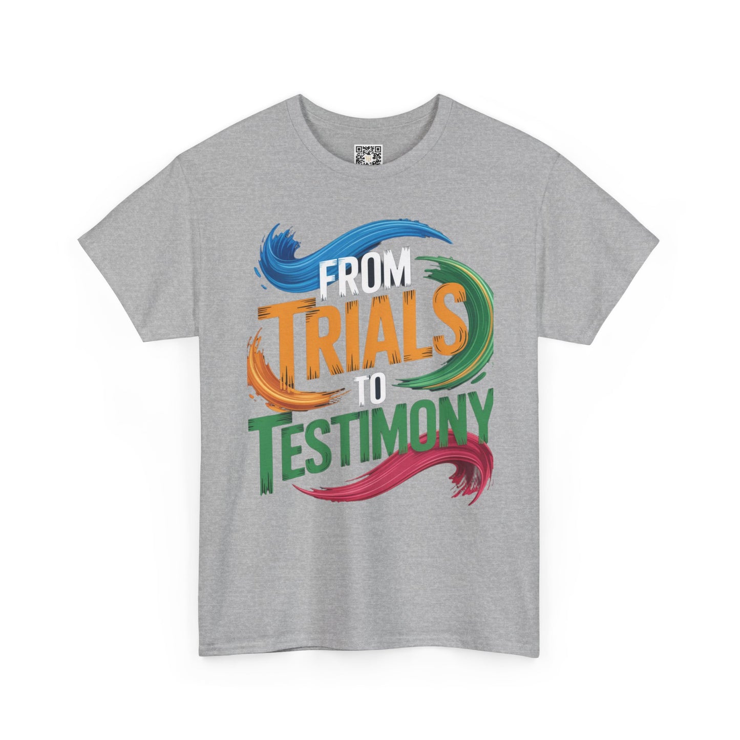 From Trials to Testimony” Christian T-Shirt – Faith Apparel for Overcomers | Inspirational Scripture Tee for Men & Women